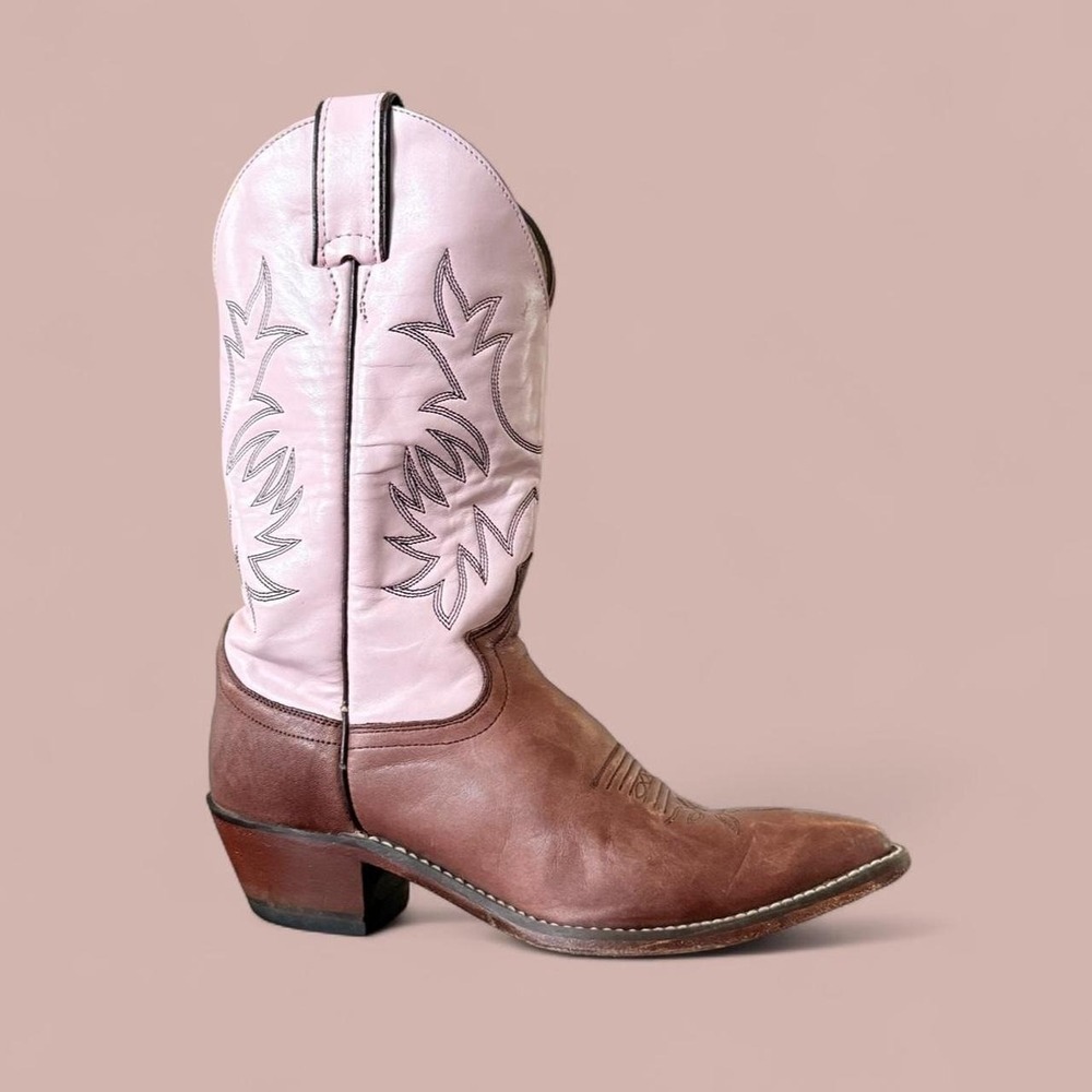 Justin Women's Size 7 Pink Brown Leather Western Cowboy Boots